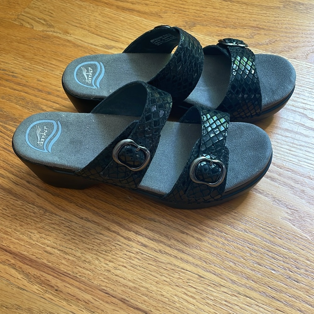 Dansko Black Snakeskin Slide Sandals